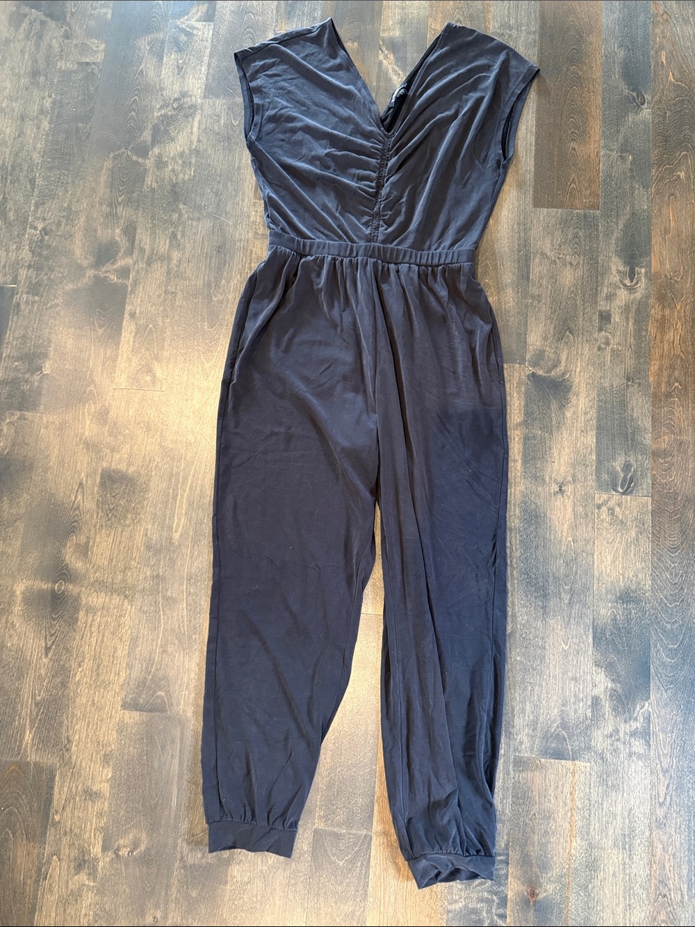 Women’s Charcoal Black Jumpsuit - Classic V-Neck Style